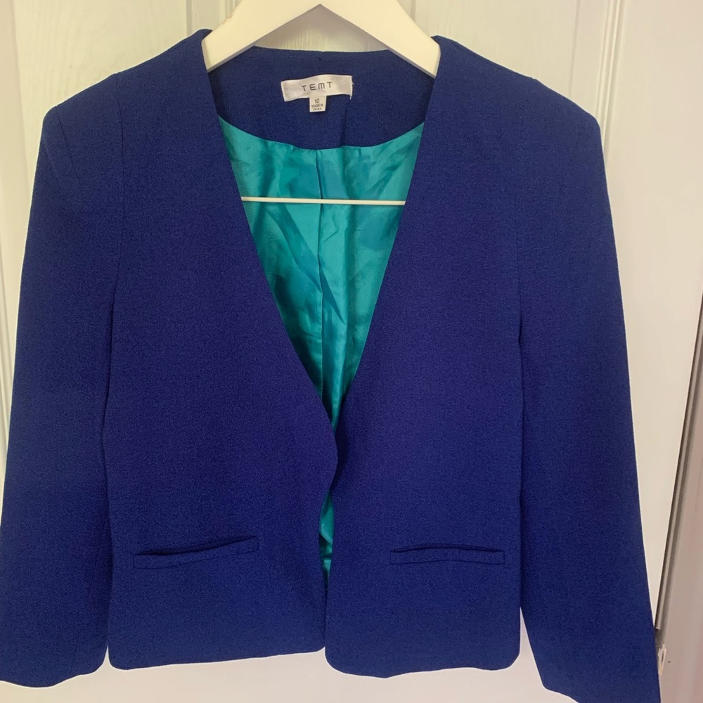 Temt Blue Blazer Structured Collarless Design - image 1
